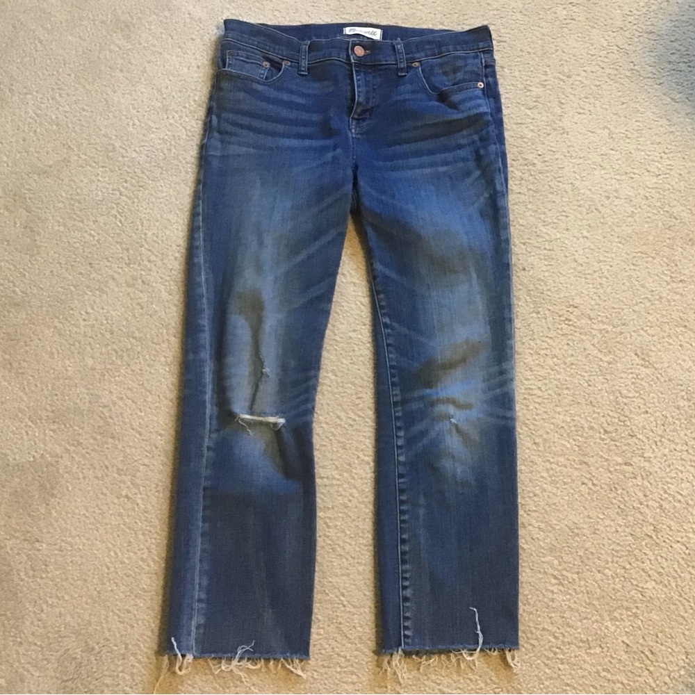 Madewell Distressed Alley Straight Leg Blue Jeans